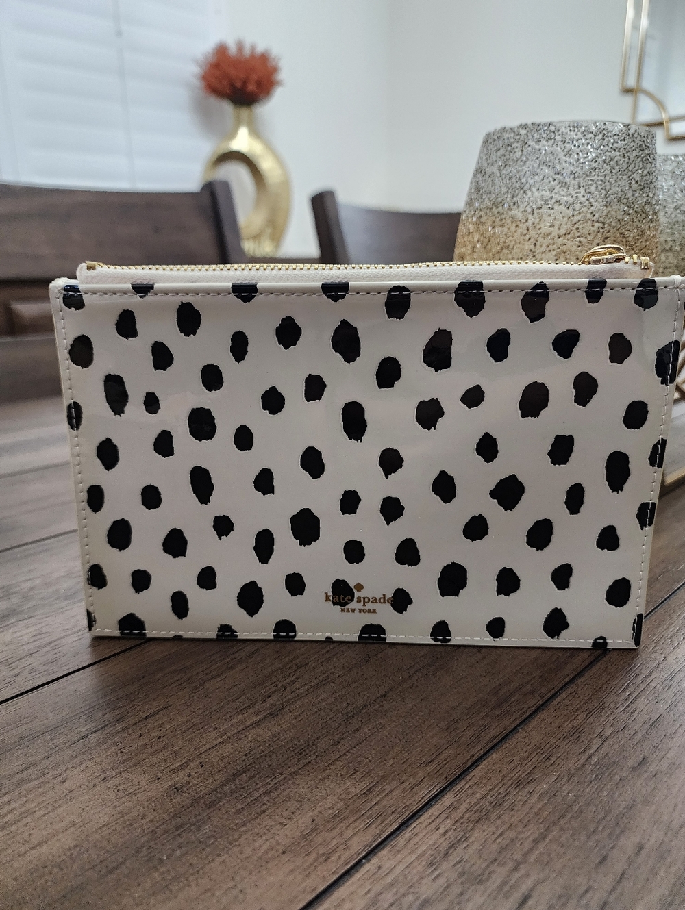 kate spade White and Black Spotted Pouch
